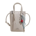 Minimalist white PU leather crossbody phone bag with heart pendant and shoulder strap - White with Tennis Racket Heart & Ball Pendant