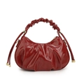 Borsa a nuvola rosso scuro in pelle cerata plissettata con dettagli in metallo dorato - Rosso