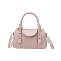 Borsa a mano Boston rosa in pelle PU con pannelli intrecciati e hardware argento - Rosa