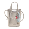 Silver metallic minimalist crossbody phone bag with tennis racket charm and Jyun logo - Silver with Tennis Racket Heart & Ball Pendant