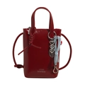 Chic red mini crossbody phone bag in glossy finish with decorative heart charm - Red with Tennis Racket Heart & Ball Pendant