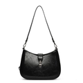 Bolso de hombro minimalista negro brillante con hebilla metálica vintage y correa - Negro