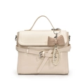 Creamy white French style crossbody bag with plaid bow and pearl charm pendant - White With Checkered Bow Pearl Heart Charm