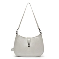 Bolso de hombro beige minimalista en cuero brillante con hebilla metálica fina - Gris humo