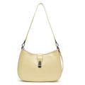 Elegante bolso de hombro beige con diseño minimalista y detalle de hebilla de bronce - Amarillo leche