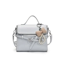 Light blue retro crossbody bag with pearl heart pendant and elegant bow charm detail - Blue With Checkered Bow Pearl Heart Charm
