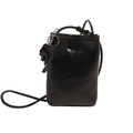 Glossy black mini phone crossbody bag with m-logo and elephant charm detail - Black