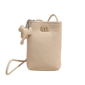 Minimalist cream white crossbody phone bag with m logo and cute elephant charm - Beige