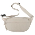 Minimalist beige crossbody bag in washed fabric with SUNTAN label and woven zip pullers - Off White