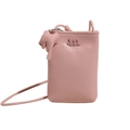 Pink lychee texture crossbody phone bag with m logo and cute elephant charm - Pink
