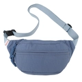 Borsa a tracolla minimalista in nylon blu scuro con cinturino azzurro ed etichetta - Blu