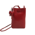 Glossy red patent leather crossbody phone bag with m logo and elephant charm - Red