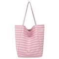 Pink and white striped canvas tote bag with a golden handmade metal label - Pink
