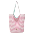 Pink and white striped canvas tote bag with a handmade label and long shoulder straps - Pale Blue