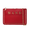 Borsa a busta rossa intrecciata con scritte HAND dorate e tracolla a catena - Rosso