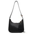 Chic black litchi grain hobo bag with adjustable strap and cute dog leather charm - Black