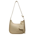 Chic beige lychee pattern crescent underarm bag with cute dog charm and shoulder strap - Yellow