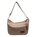Bolso tote beige tipo media luna de nailon con correa de hombro negra ajustable - Caqui