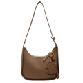 Brown litchi grain underarm saddle bag with adjustable strap and cute dog charm - Khaki