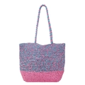 Bolso de hombro tejido en rosa y azul con textura de rayas para vacaciones - Rosa