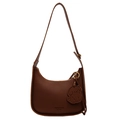 Brown litchi leather crescent bag with shoulder strap and cute puppy pendant - Brown