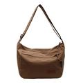Brown minimalist high-capacity crossbody tote bag with adjustable strap and brand logo - Brown