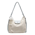 Sac fourre-tout minimaliste blanc crème et bleu clair avec charme en peluche et similicuir - Bleu avec pompon blanc