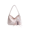 Sac cabas rose en similicuir avec dentelle, perles et porte-photo décoratif - Sans Pendentif / Rose
