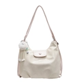Sac hobo blanc crème chic avec un porte-clé en peluche et un rabat magnétique - Rose (Avec Boule en Peluche Blanche)