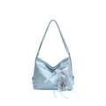 Sac fourre-tout en cuir verni bleu clair avec nœud en dentelle et breloque cœur - Sans Pendentif / Bleu