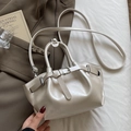 Elegant cream white pleated bucket bag with metallic buckle and long shoulder strap - Off-White (Without Pendant)