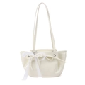 Sac à épaule crème chic avec nœud de perles élégant et rubans en dentelle fine - Blanc Cassé Avec Pendentif