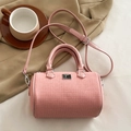 Rosa gewebte Boston Zylindertasche mit Ledergriffen und verstellbarem Schultergurt - Ohne Anhänger / Rosa - Ohne Anhänger