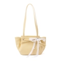 Sac bandoulière en PU jaune pâle avec nœuds en dentelle blanche et détails perlés - Jaune avec pendentif
