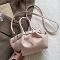 Elegant pale pink pleated bucket bag with metal buckle and adjustable shoulder strap - Pink (No Charm)