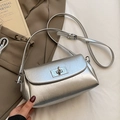 Chic silver metallic oil wax leather pillow bag with adjustable shoulder strap - Silver (Without Charm)