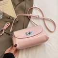 Chic pink synthetic leather pillow bag with metal twist lock and dual detachable straps - Pink (No Charm)