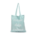 Hellblaue Canvas-Tragetasche mit weißem creme dela creme Aufdruck und Doppelgriffen - Grün