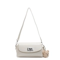 Chic cream white faux leather crossbody pillow bag with silver turn-lock and plush bear charm - Off-White (With Bear Pendant)