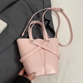 Pink oil wax leather bucket bag with cross strap detail and metal rivets - Pink - No Pendant