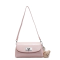 Pink faux leather pillow bag with silver swivel lock and cute brown plush bear charm - Pink (With Bear Pendant)