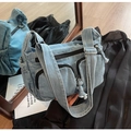 Fashionable light blue denim crossbody bag with multi-pocket design and wide strap - Light Blue