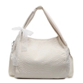 Sac hobo blanc crème chic en tissu seersucker texturé avec un nœud en dentelle - Blanc Cassé