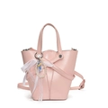 Sac seau rose avec lanières croisées, breloques perles et bandoulière réglable pratique - Rose Avec Nœud Perle Pendentif