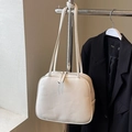 Elegante bolso de hombro en cuero PU blanco crema con herrajes plateados diarios - Blanco Roto - Sin Colgante