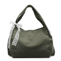 Sac fourre-tout en toile à carreaux verts avec nœud en dentelle blanche et grande capacité - Vert