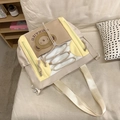 Süße koreanische große Segeltuch-Einkaufstasche mit Bärenprint in Beige und Gelb - Khaki - Ohne Anhänger
