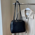 Elegante bolso de hombro en cuero charol negro con correas dobles y acabado brillante chic - Negro - Sin Colgante