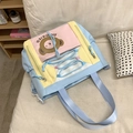 Süße Patchwork-Einkaufstasche in Pastellfarben mit Bärenmotiv und Reißverschlussfächern - Blau - Ohne Anhänger