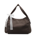 Brown gingham tote bag with white lace bow decoration and spacious shoulder strap - Coffee